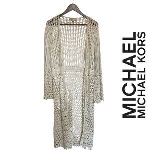 MICHAEL Michael Kors | White Crochet Open Front Cardigan, Size L